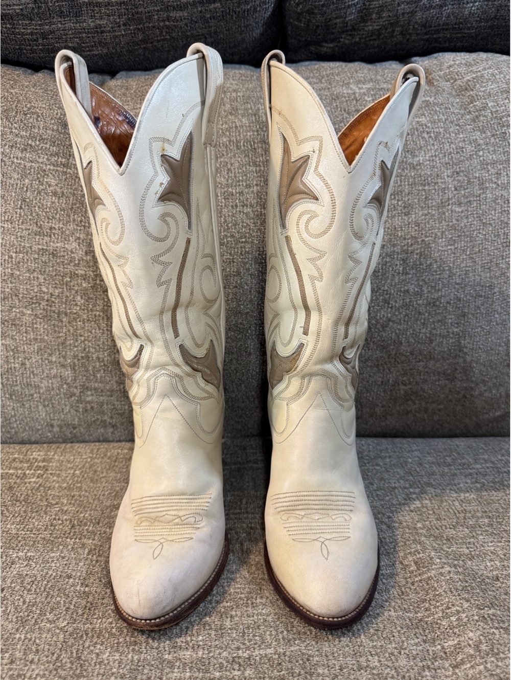 Vintage Dan Post White Leather Inlay Western Cowgirl Boots 6.5M Style 4151